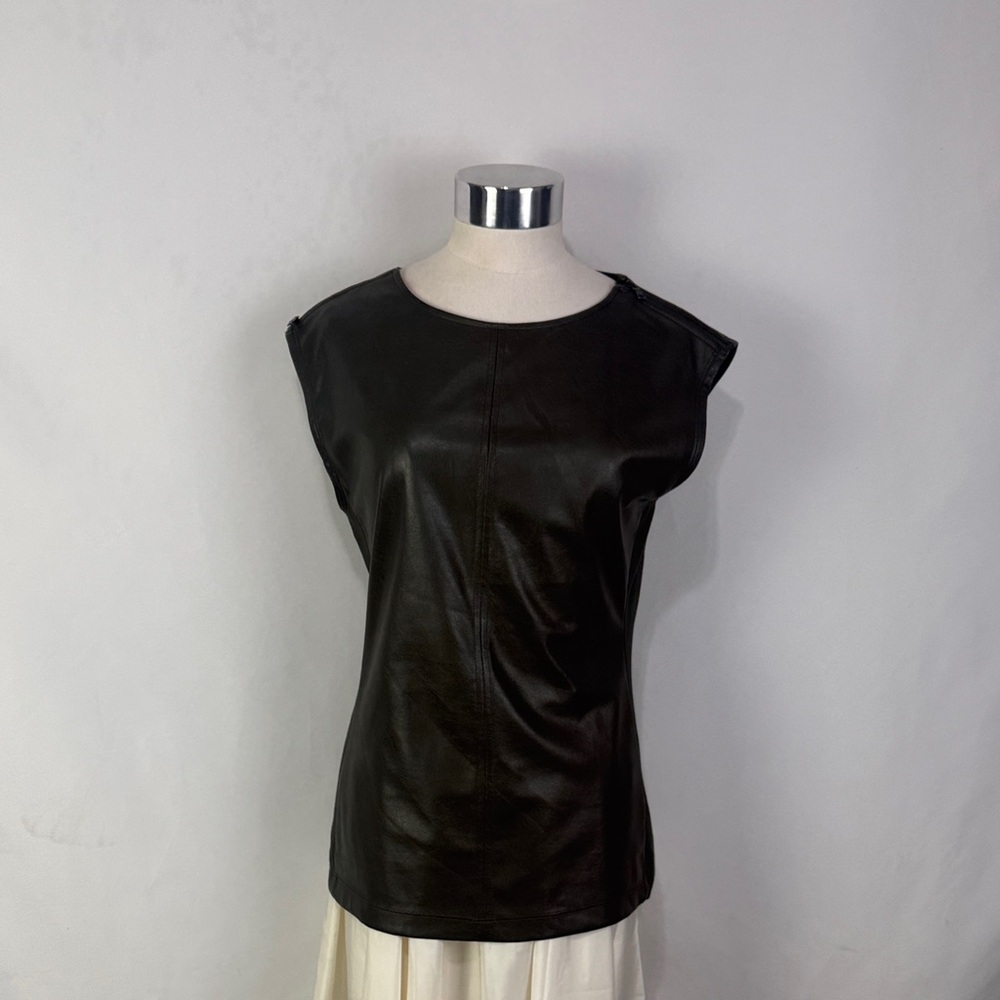 NWT BCBG Faux Leather Zip Shoulder Tank Top